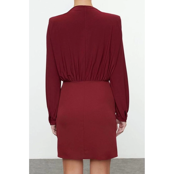 Fashion Style Regular Stand Collar Mini Length Plain Padded Woven Dress