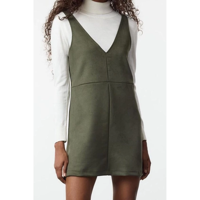 Moda Stil Slim V Yaka Mini Boy Jile Süet Örme Elbise