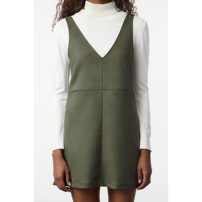 Moda Stil Slim V Yaka Mini Boy Jile Süet Örme Elbise
