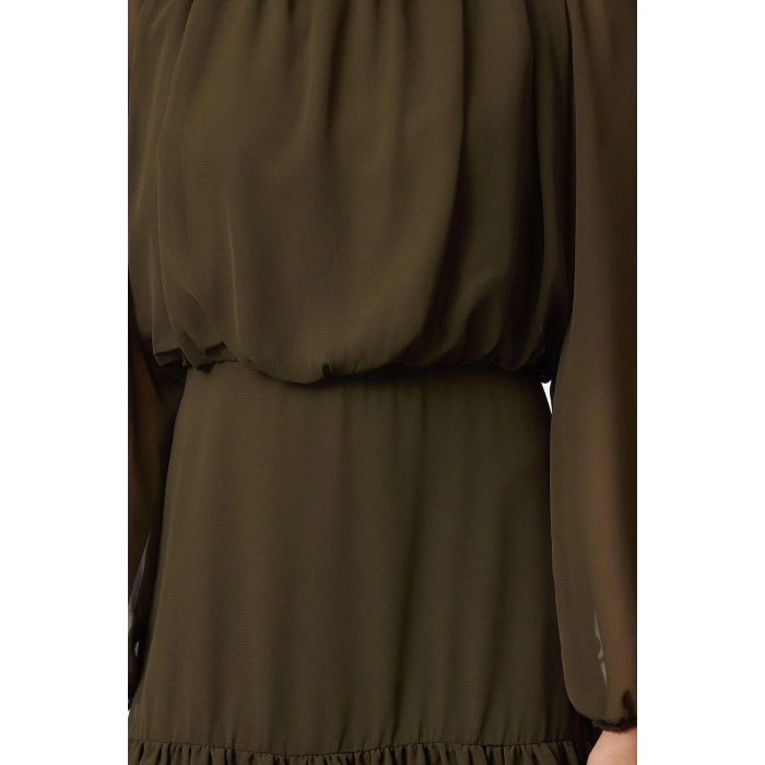 Moda Stil Regular Dik Yaka Mini Boy Eteği Volanlı Şifon Dokuma Kışlık Elbise
