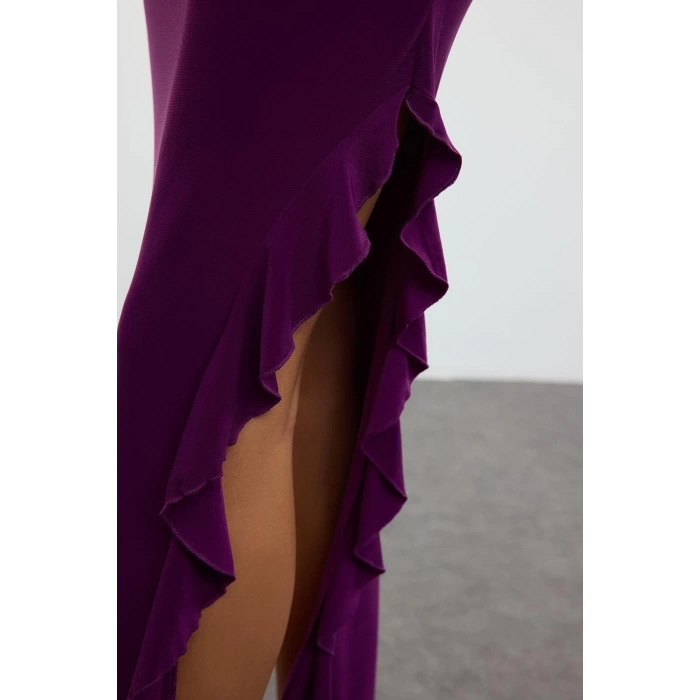 Fashion Style Regular Crew Neck Midi Length Skirt Flounce Boat Rock Flexible Knitted Dress