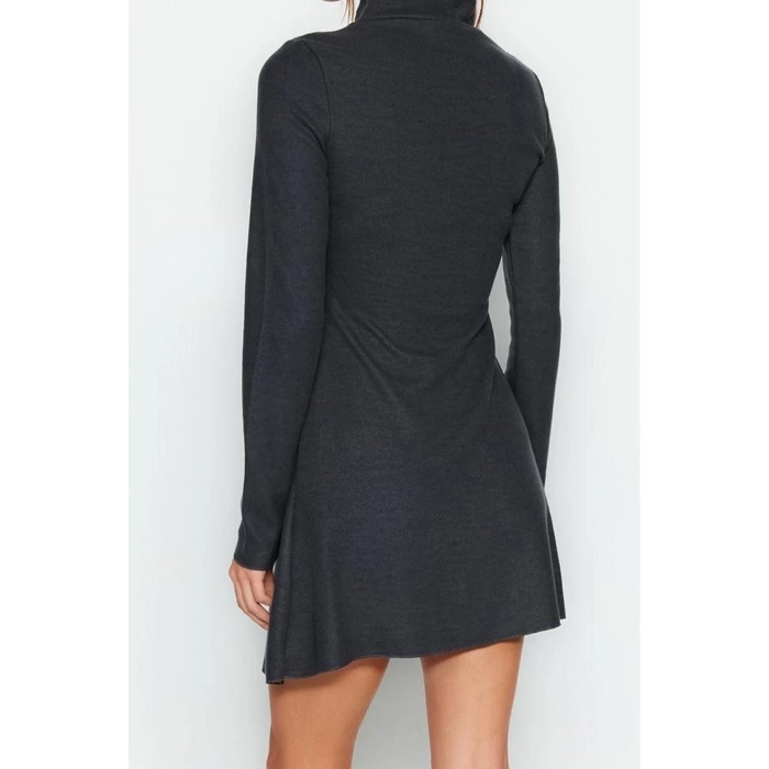 Fashion Style Regular Stand Collar Mini Length Sequin Detailed Selanik Knitted Dress