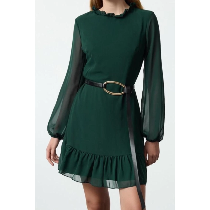 Moda Stil Regular Dik Yaka Mini Boy Düz Dokuma Kışlık Elbise