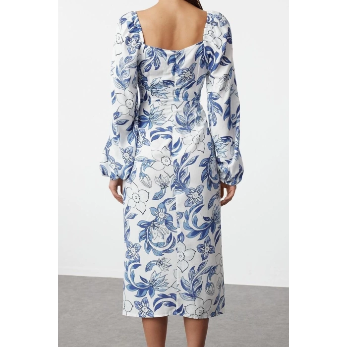 Fashion Style Regular Sweetheart Neck Midi Length Floral Patterned Woven Dress