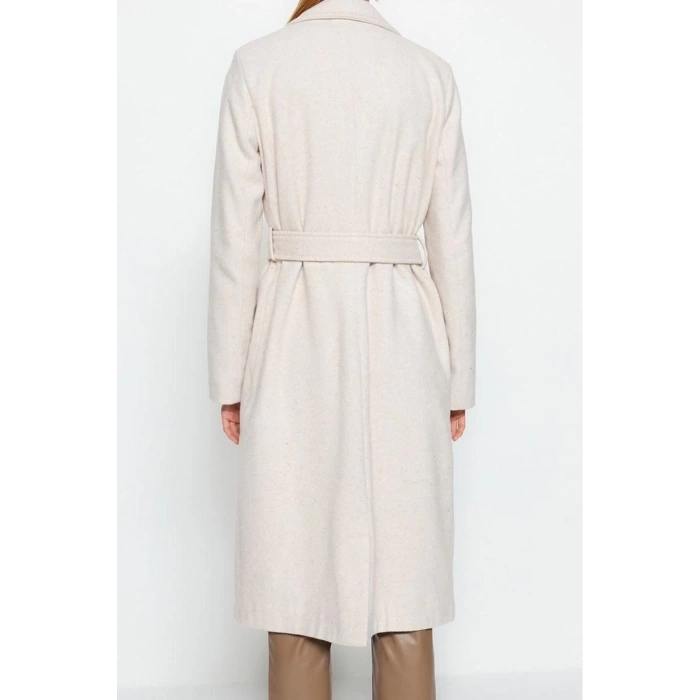 Design Plain Lined Collar Long Fitted Jacket Womens Fitted Belted Gold Buttoned Long Wool Cashmere Coat