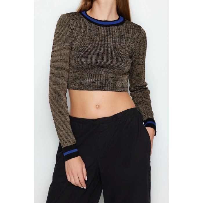 Stil Modern Kadın Crop Standart Kol Bisiklet Yaka Süper Triko Kazak