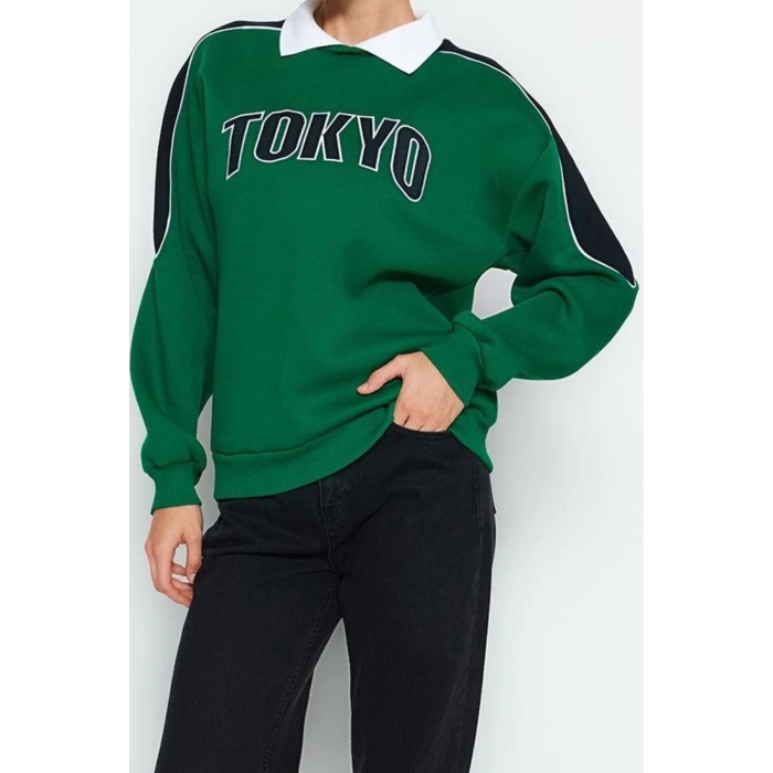 Gömlek Yaka Reglan Kol Kalın İçi Polarlı Polo Yaka Normal Kalıp Örme Sweatshirt
