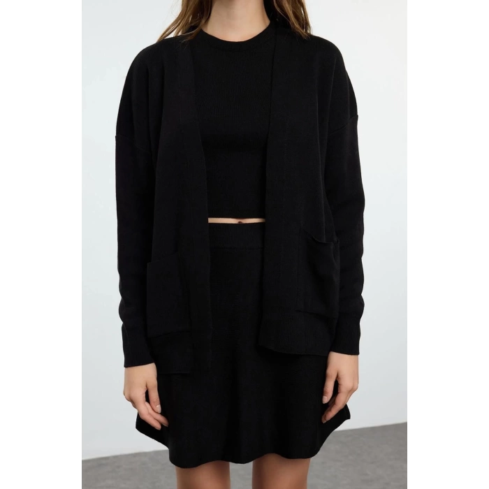 Style Women Modern Fashion Normal Waist Straight Leg Jacket Collar Skirt-Blouse-Cardigan Three Piece Knitwear Bottom-Top Set