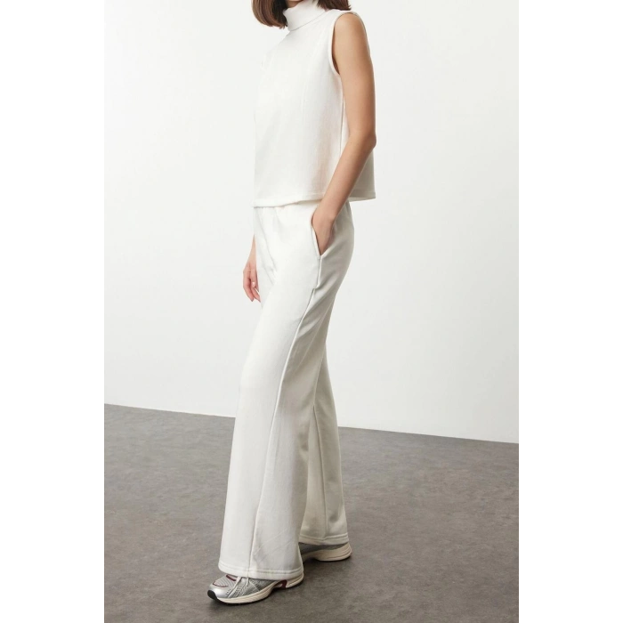 Style Womens Normal Waist Straight Leg Knitwear Collar Detailed Thick Knitted Blouse and Trousers Top-Bottom Set