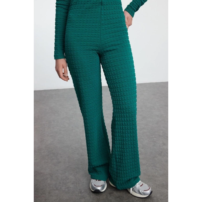 Style Womens Straight Neck Textured Fitted Long Sleeve Flexible Knitted Bottom-Top Set