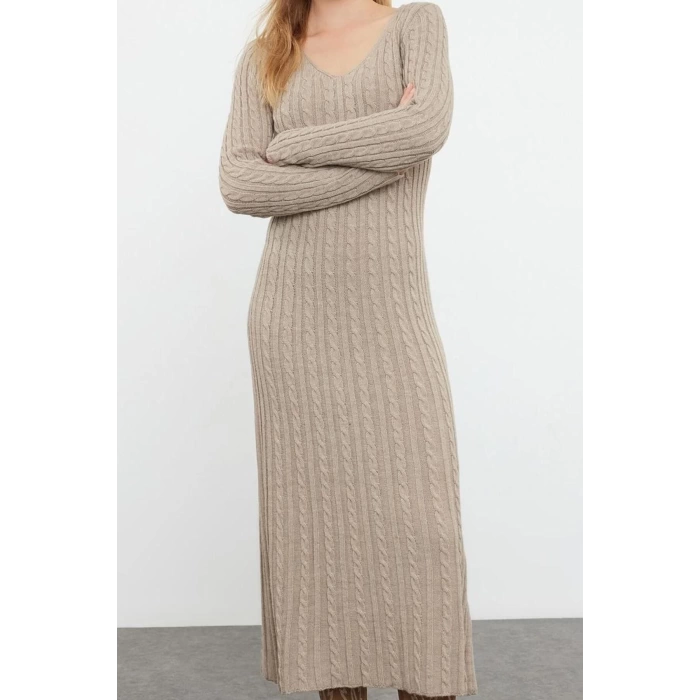 Fashion Style Regular V Neck Maxi Length Knitwear Hair Knit Basic Dress