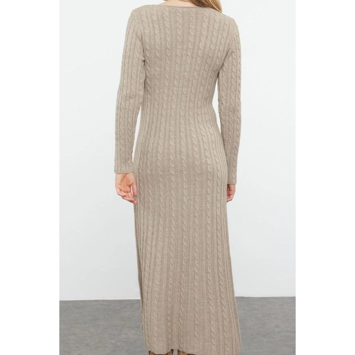 Fashion Style Regular V Neck Maxi Length Knitwear Hair Knit Basic Dress