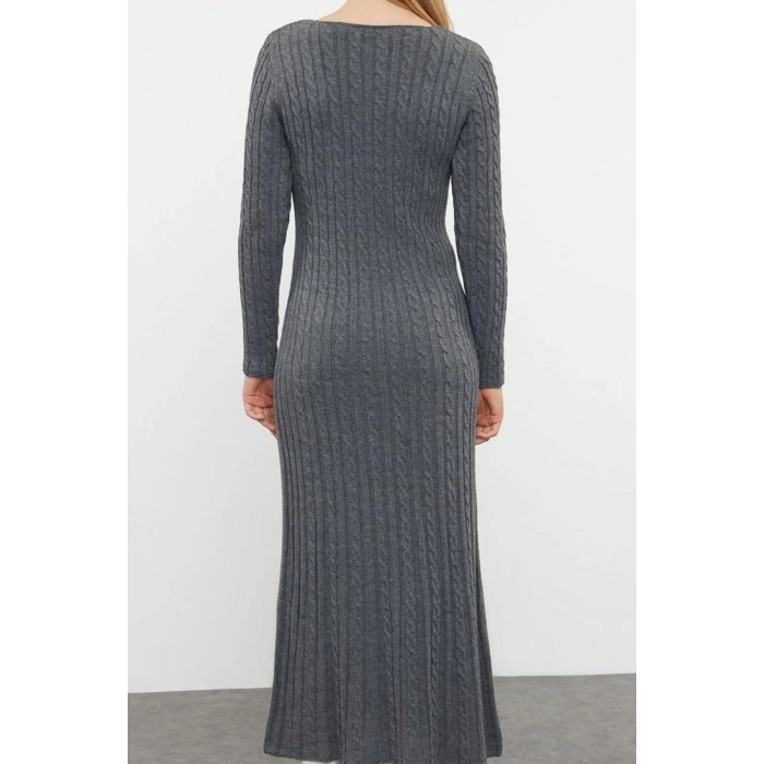 Fashion Style Regular V Neck Maxi Length Knitwear Hair Knit Basic Dress
