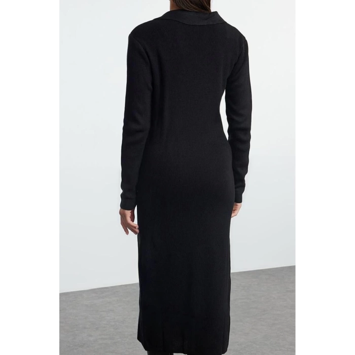 Moda Stil Regular Kruvaze Midi Boy Triko Düz Elbise