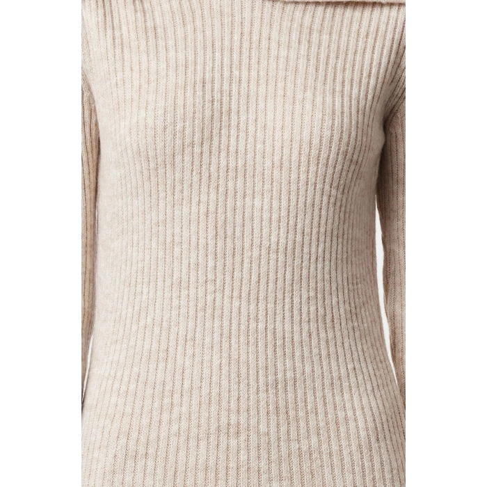 Fashion Style Regular Carmen Collar Midi Length Knitwear Soft Texture Turn-down Collar Dress