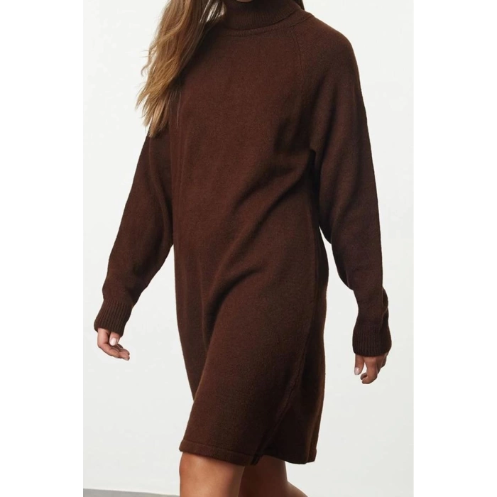 Fashion Style Regular Turtleneck Mini Length Knitwear Basic Dress