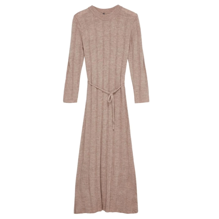 Fashion Style Regular Crew Neck Maxi Length Knitwear Soft Textured Tie Detail Dress