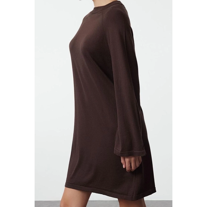 Fashion Style Regular Crew Neck Mini Length Knitwear Basic Cotton Dress
