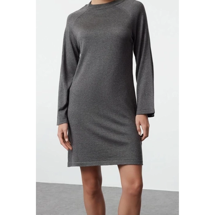Fashion Style Regular Crew Neck Mini Length Knitwear Basic Cotton Dress