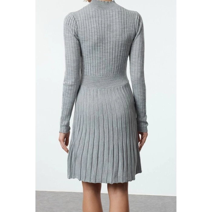 Fashion Style Regular Stand Collar Mini Length Knitwear Ruffle Dress