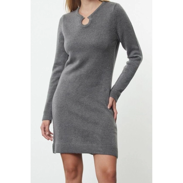 Fashion Style Regular V Neck Mini Length Knitwear Soft Texture Dress