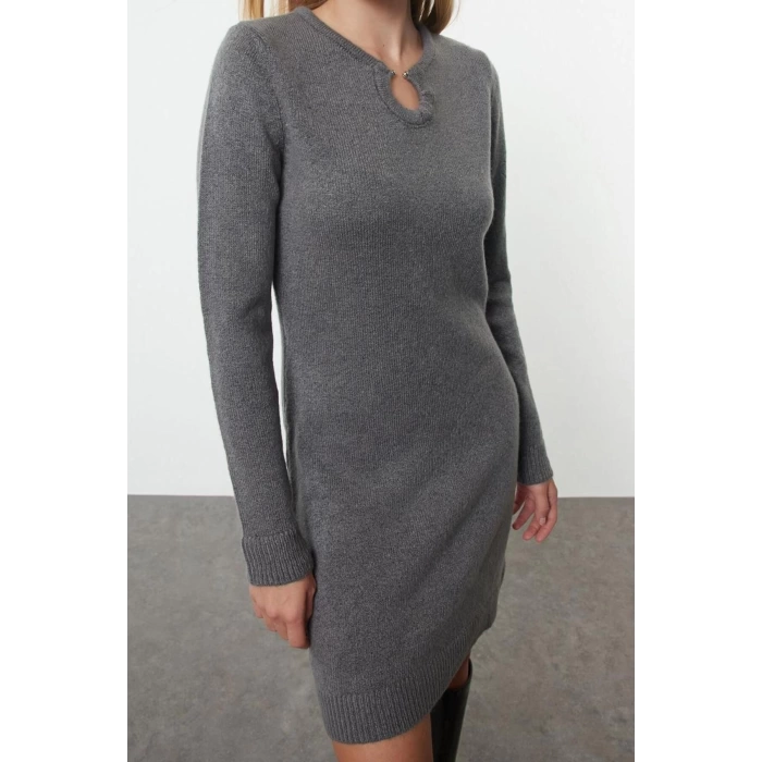 Fashion Style Regular V Neck Mini Length Knitwear Soft Texture Dress