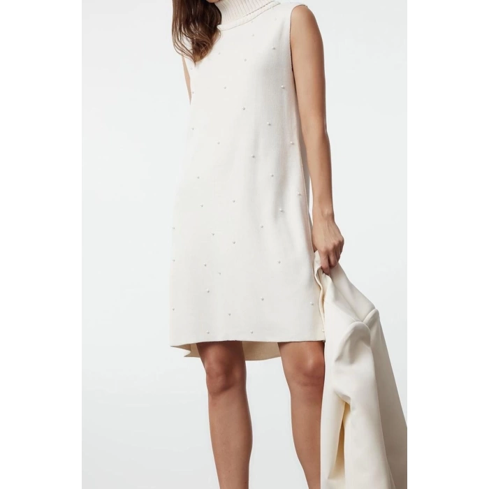 Fashion Style Regular Turtleneck Mini Length Knitwear Sleeveless Dress