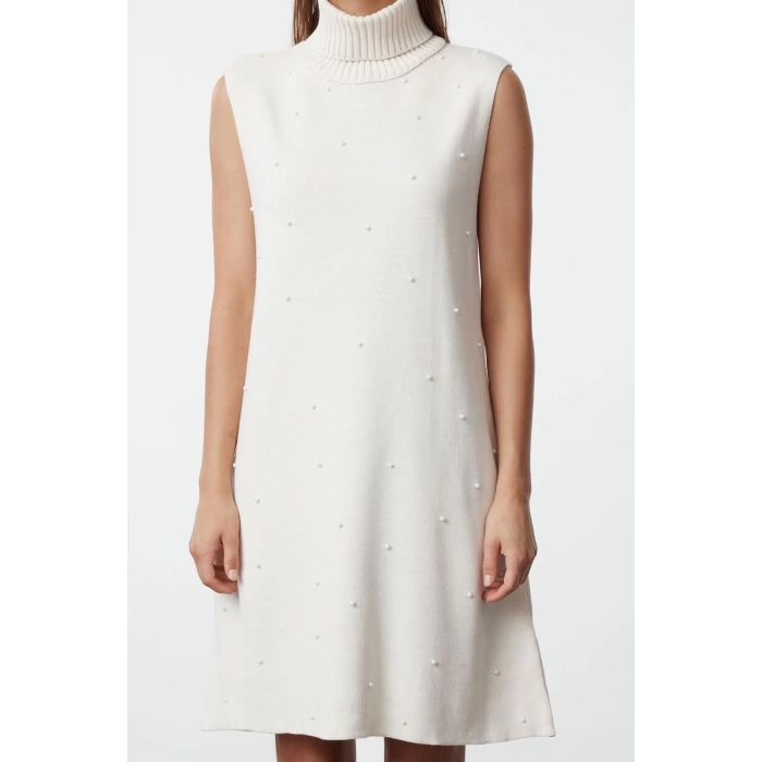 Fashion Style Regular Turtleneck Mini Length Knitwear Sleeveless Dress