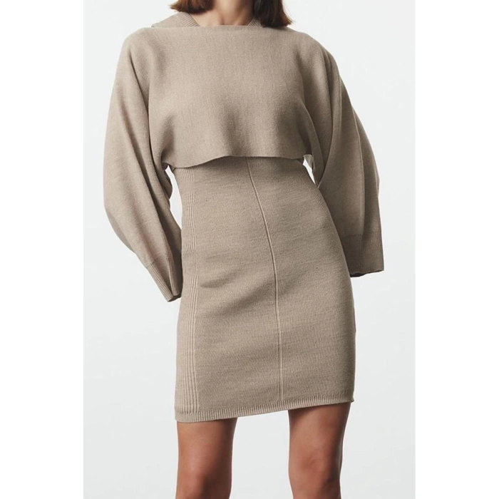 Fashion Style Slim Crew Neck Mini Length Knitwear Bolero-Dress Set