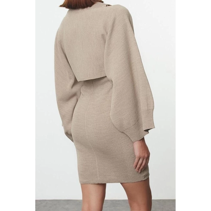 Fashion Style Slim Crew Neck Mini Length Knitwear Bolero-Dress Set