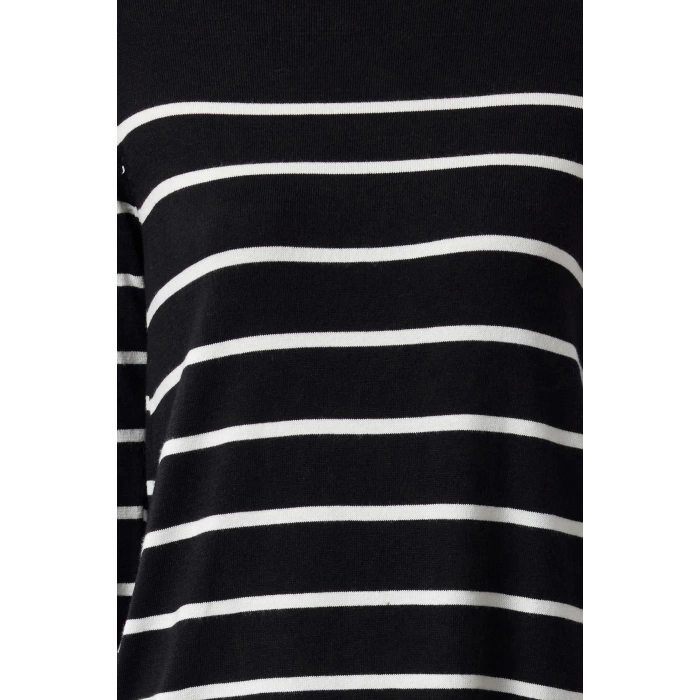 Moda Stil Regular Bisiklet Yaka Midi Boy Elbise Premium İplik Özel İplik Triko Basic Çizgili