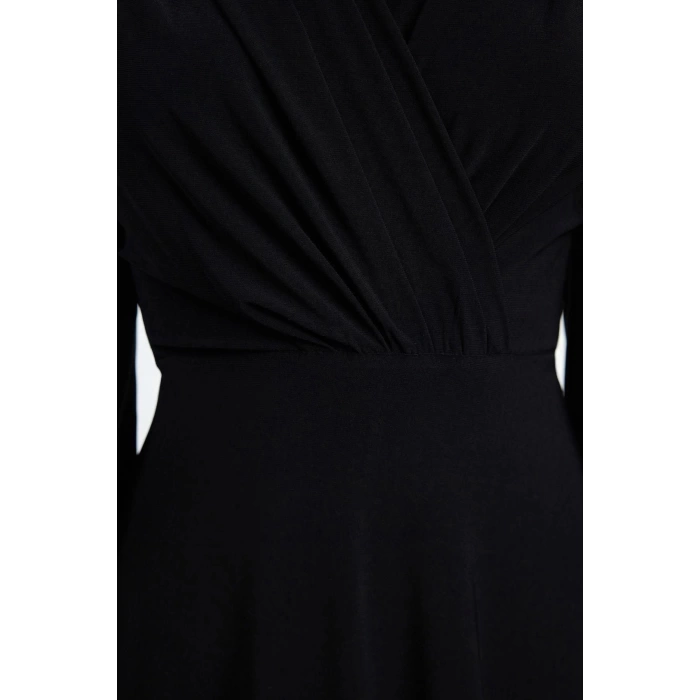 Moda Stil Regular Kruvaze Maxi Boy Düz Örme Elbise