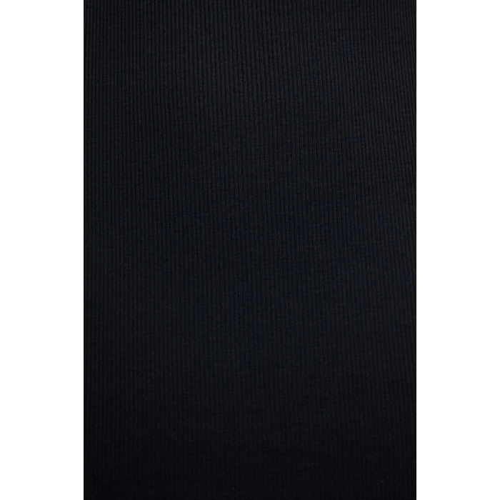 Moda Stil Slim Dik Yaka Midi Boy Fitted Vücuda Oturan Uzun Kollu Fitilli Esnek Örme Elbise