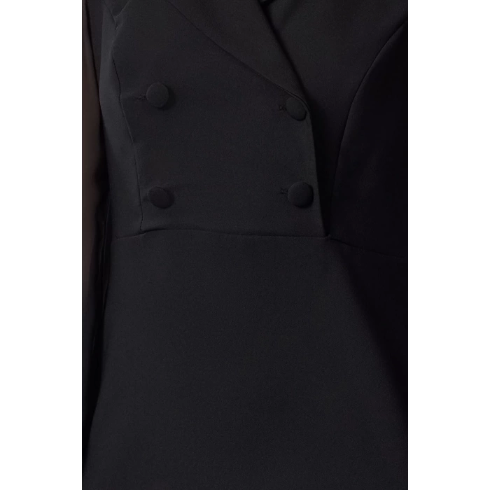 Fashion Style Regular Jacket Collar Midi Length Body-hugging Chiffon Sleeve Detailed Woven Dress