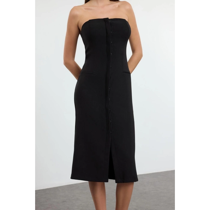 Fashion Style Regular Strapless Midi Length Woven Dress
