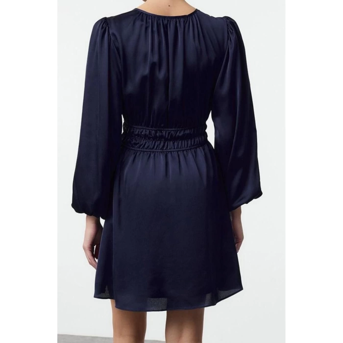 Fashion Style Regular V Neck Mini Length A Cut Satin Woven Dress