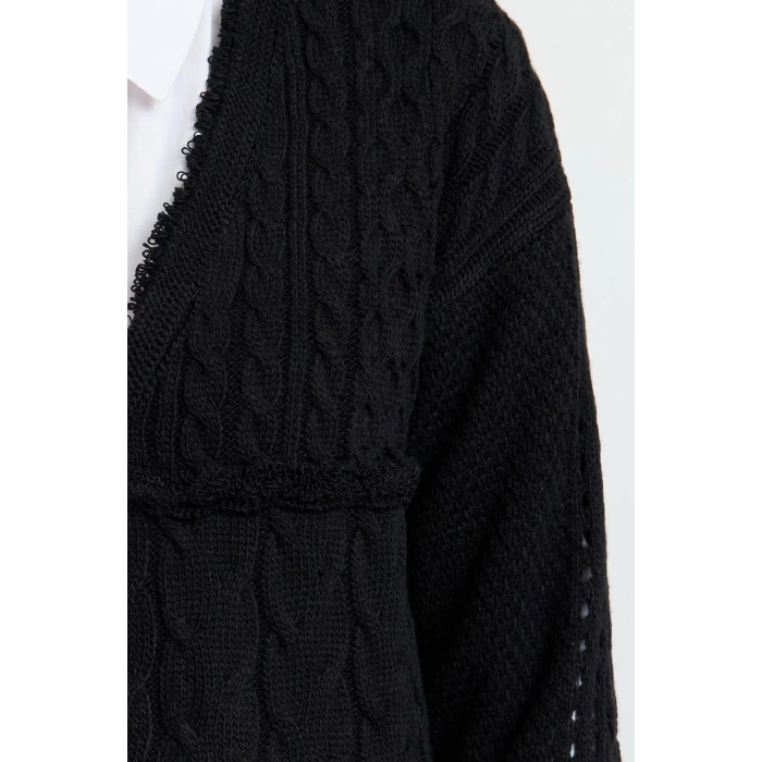 Style Modern Women Crop Standard Sleeve V Neck Tie Detail Knitwear Cardigan