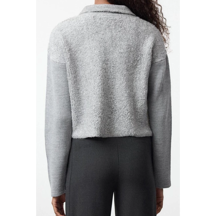 Style Women Regular Standard Sleeve Polo Collar Oversize Wide Pattern Boucle Coat Look Knitwear Cardigan