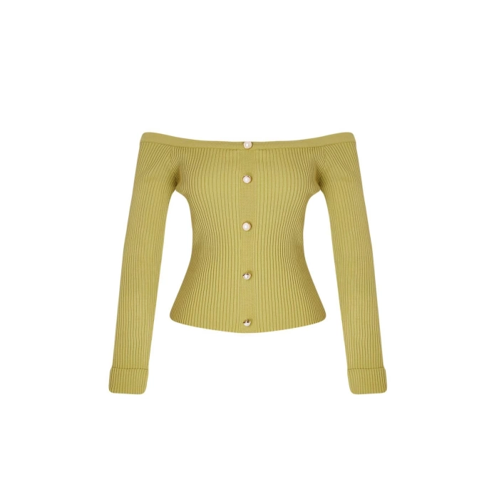 Style Modern Women Regular Standard Sleeve Boat Neck Carmen Collar Knitwear Cardigan