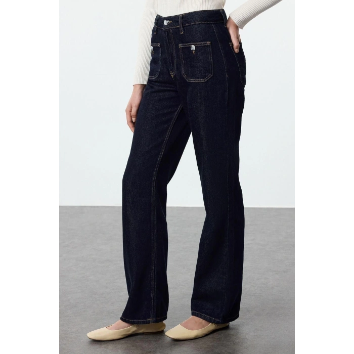 Stil Kadın Moda Denim Kot Pantolon Uzun Geniş Paça Yüksek Bel Jeans