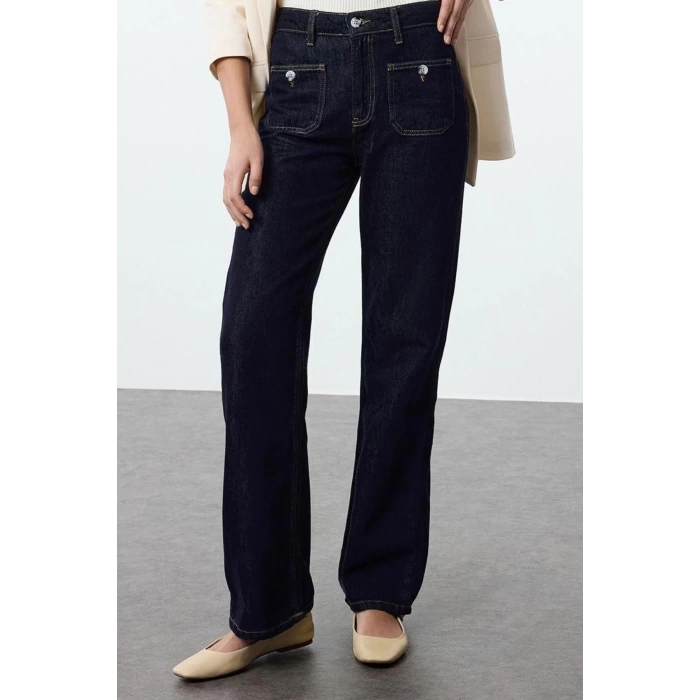 Stil Kadın Moda Denim Kot Pantolon Uzun Geniş Paça Yüksek Bel Jeans