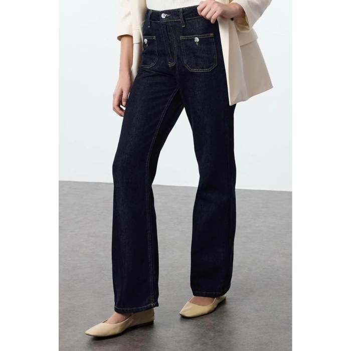 Stil Kadın Moda Denim Kot Pantolon Uzun Geniş Paça Yüksek Bel Jeans