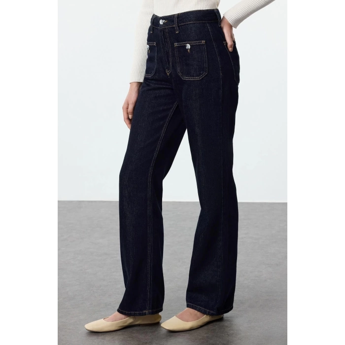 Stil Kadın Moda Denim Kot Pantolon Uzun Geniş Paça Yüksek Bel Jeans