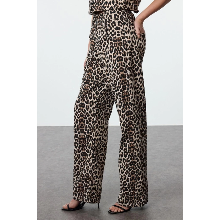 Style Women Fashion Denim Jeans Long Wide Leg Leopard Print High Waist Jeans