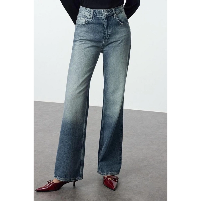 Style Women Fashion Denim Jeans Pants Long Straight Leg Faded Vintage High Waist Jeans