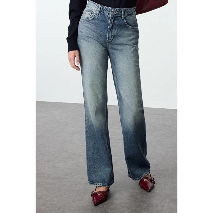 Style Women Fashion Denim Jeans Pants Long Straight Leg Faded Vintage High Waist Jeans