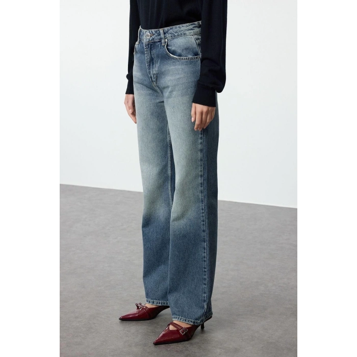 Style Women Fashion Denim Jeans Pants Long Straight Leg Faded Vintage High Waist Jeans