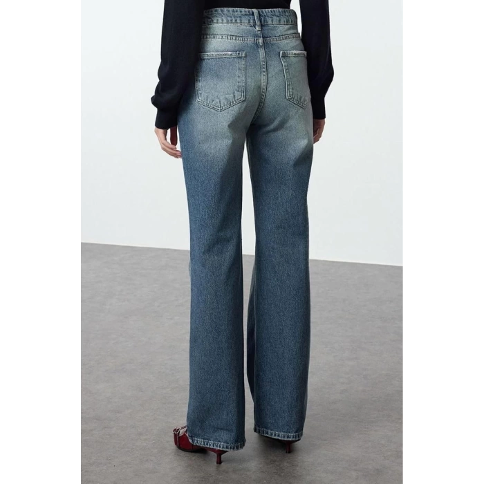 Style Women Fashion Denim Jeans Pants Long Straight Leg Faded Vintage High Waist Jeans