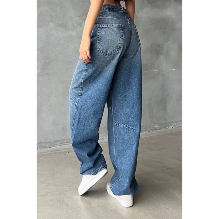 Stil Kadın Moda Denim Kot Pantolon Uzun Geniş Paça Mavi Yüksek Bel Jeans
