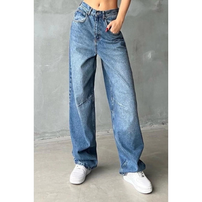Stil Kadın Moda Denim Kot Pantolon Uzun Geniş Paça Mavi Yüksek Bel Jeans
